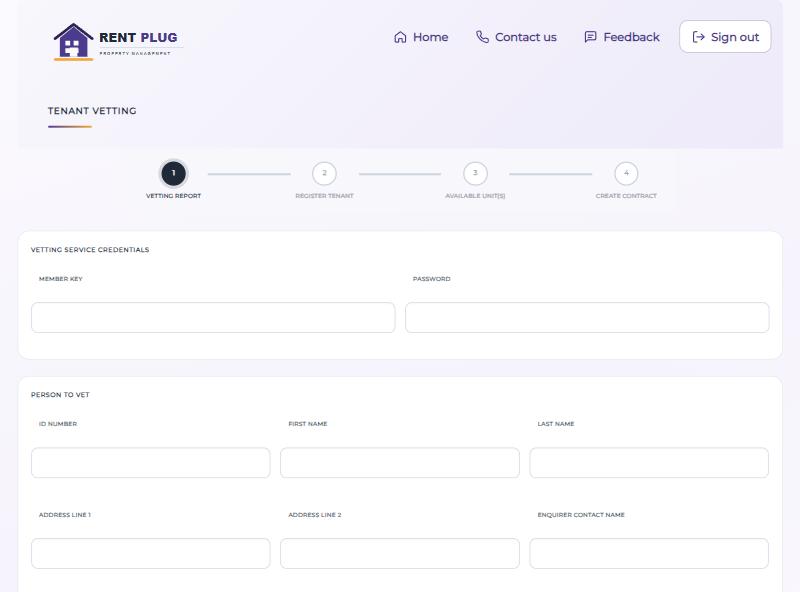 Tenant Vetting screen with four stages